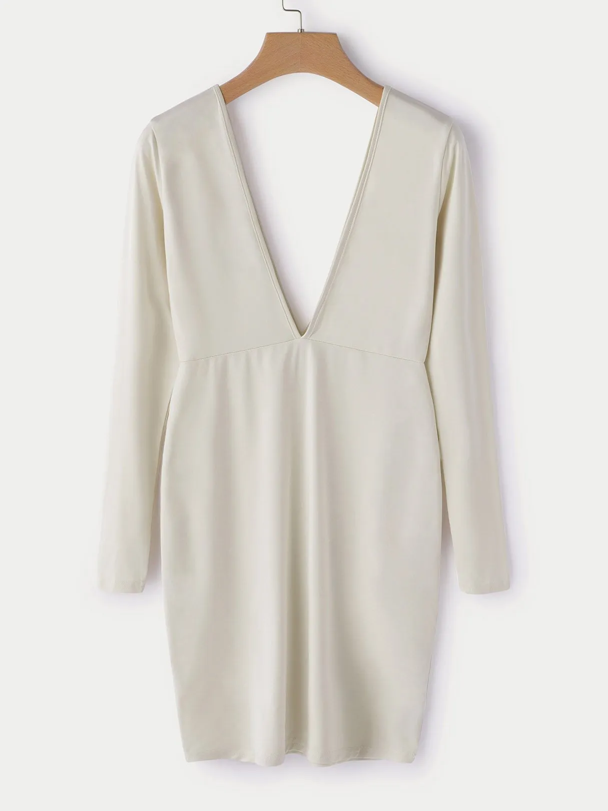 Wholesale Beige Deep V Neck Long Sleeve Plain Backless Dresses
