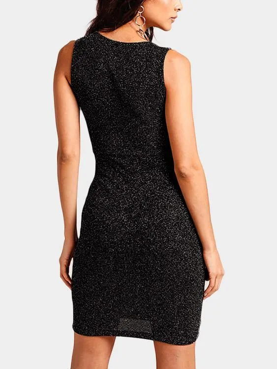 Wholesale Black Deep V Neck Sleeveless Pleated Dresses