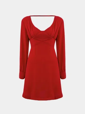 Wholesale Burgundy V-Neck Long Sleeve Crossed Front Dresses