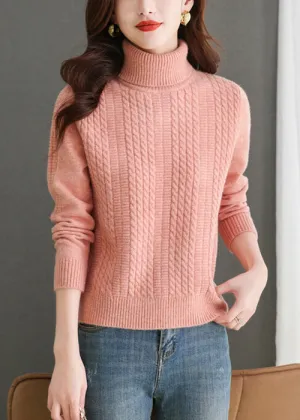 Women Pink Turtleneck Solid Knit Sweater Winter ER017 Women Pink Turtleneck Solid Knit Sweater Winter ER017