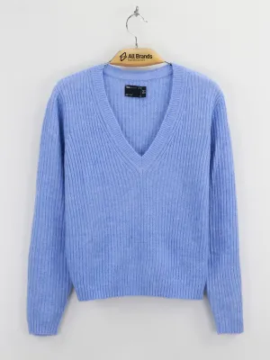 Women's Ribbed Wool Sweaters,Blue